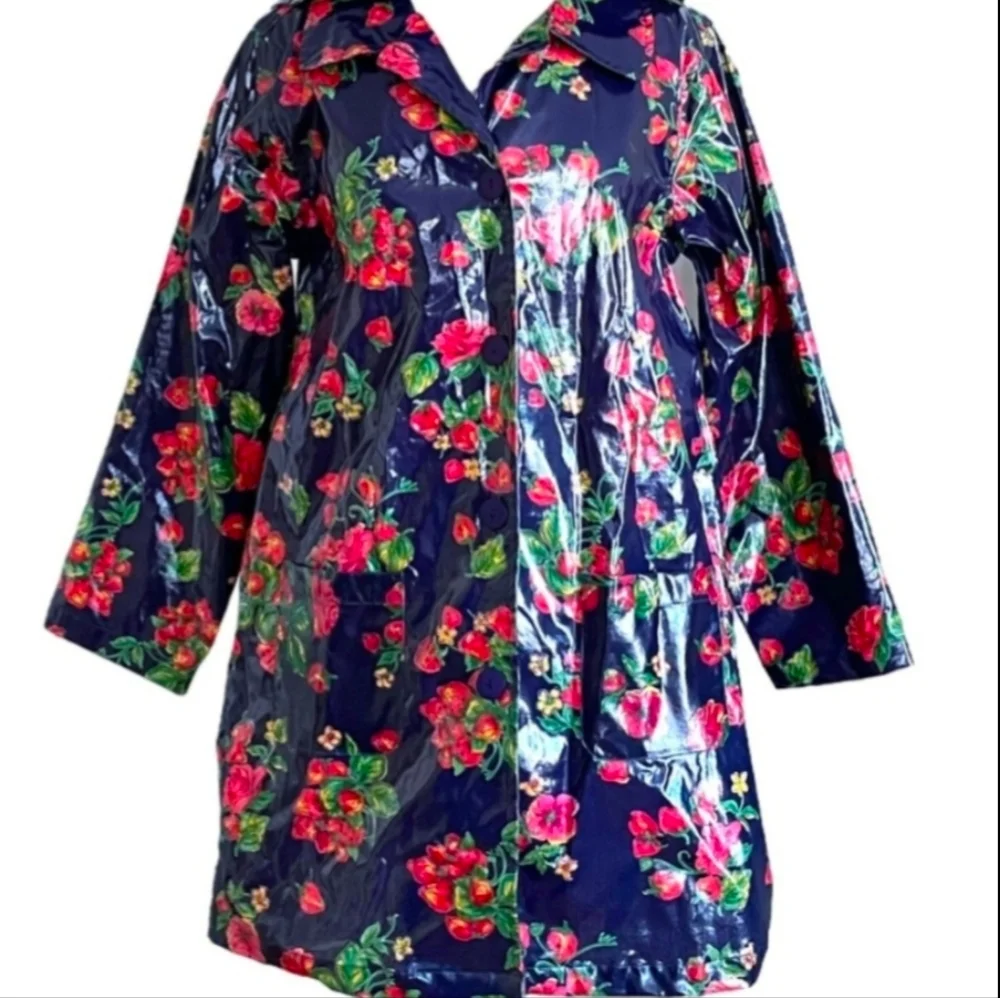 Vintage April Cornell Strawberry Raincoat XL - Picture 2 of 7